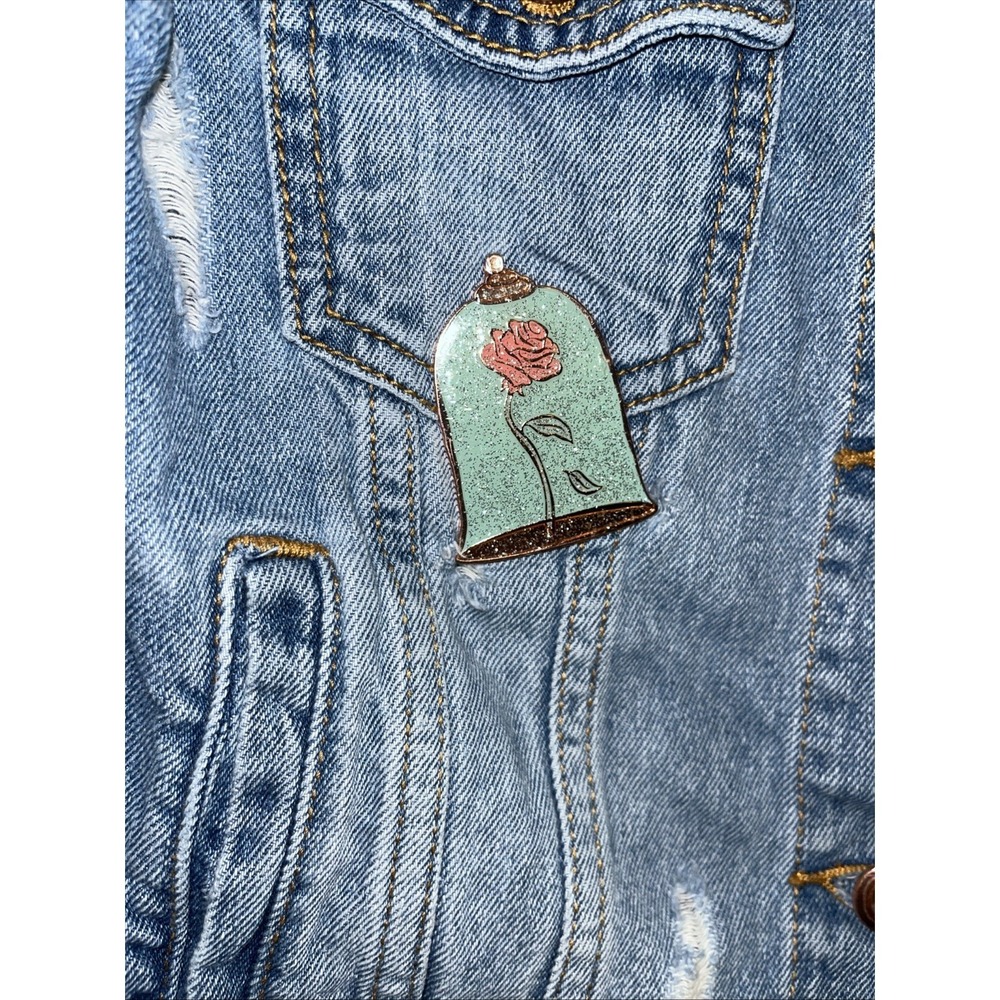Disney Beauty & the Beast Denim Sequin Jacket Belle Sz US 7/8 Girls Jean Blue - Picture 3 of 10
